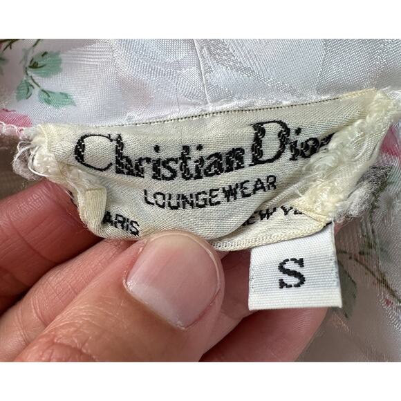 Vintage Christian Dior Floral Silk Robe Size Small Women’s White - Picture 3 of 7